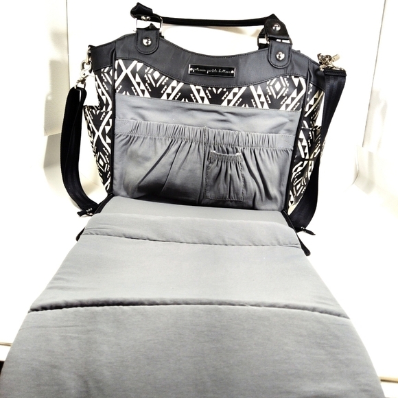 Tribal Print Black & White Tote Bag with Red Accent diaper bag- black& white - Picture 6 of 8